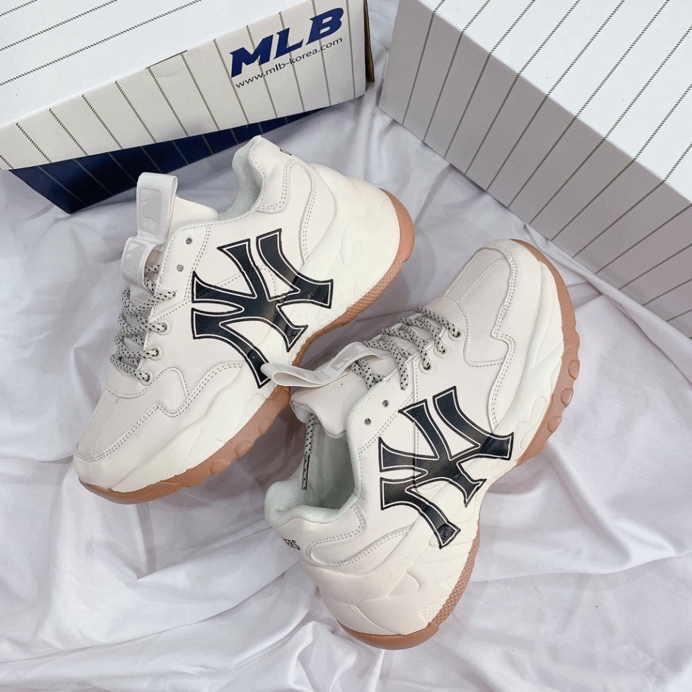 Giày Sneaker MLB NY đẹp đế nâu chuẩn bản Trung 1:1 full box, Giày thể thao nam nữ ulzzang đi học cổ thấp đế cao 5cm N3