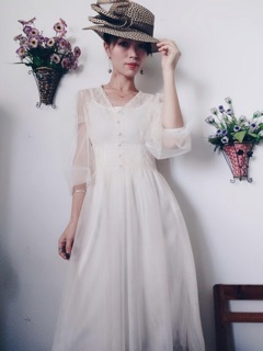 Váy ren mỏng  tay bồng (oder)