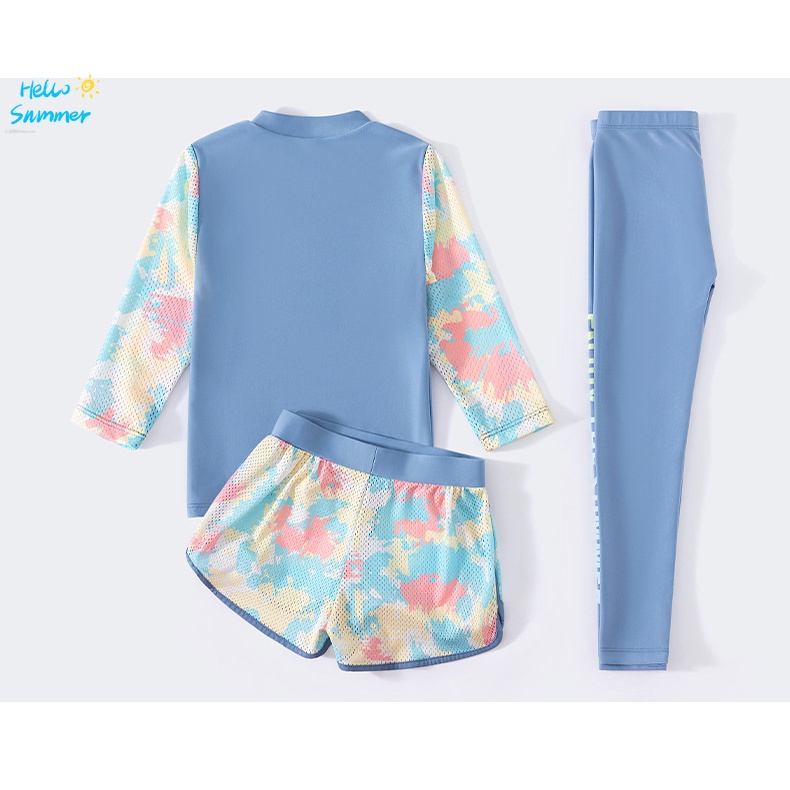 Bộ Đồ Bơi Ba Mảnh Áo Tay Dài + Quần Đùi Phong Cách Thời Trang Mới 2022 Dành Cho Bé Gái