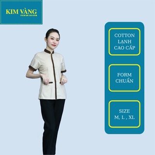 Áo tạp vụ đồng phục nhà hàng khách sạn tay ngắn chất liệu cotton lạnh cao cấp - Màu nâu nhạt