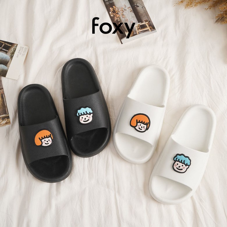 Dép Bánh Mì Nữ Quai Ngang FOXY Mẫu Mới Mùa Thu Đông 2021 Siêu Êm Hoạ Tiết Cặp Đôi Dễ Thương - FOX032