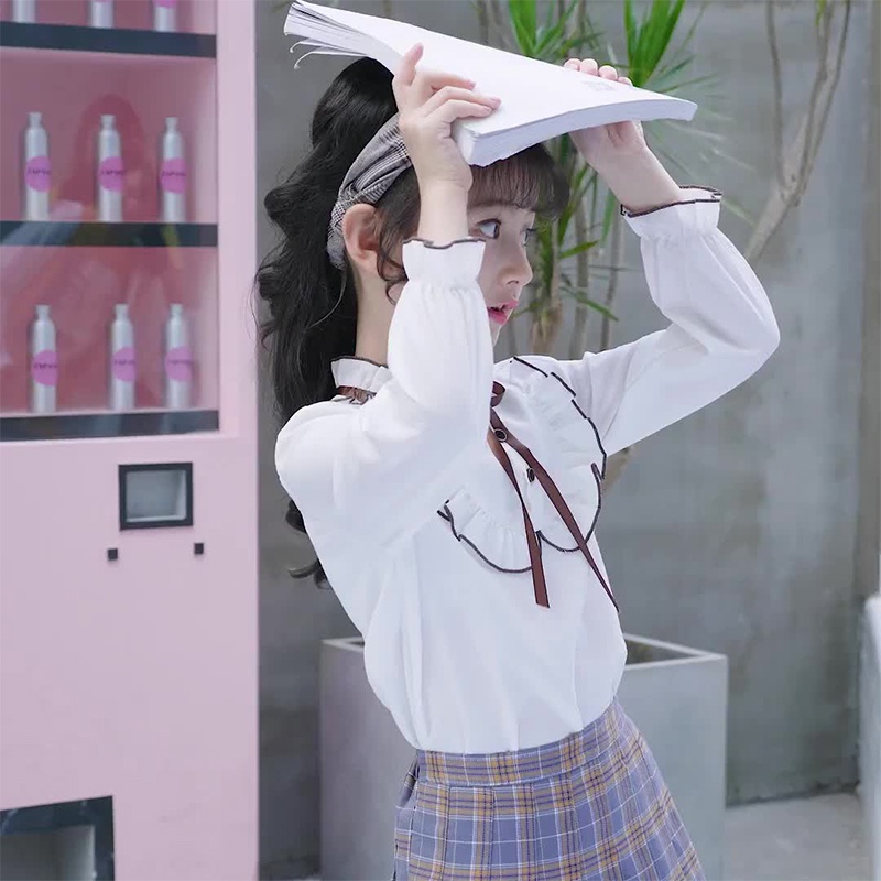 Set Áo Sơ Mi + Chân Váy Họa Tiết Hoạt Hình Đáng Yêu Thời Trang Dành Cho Bé Gái akku