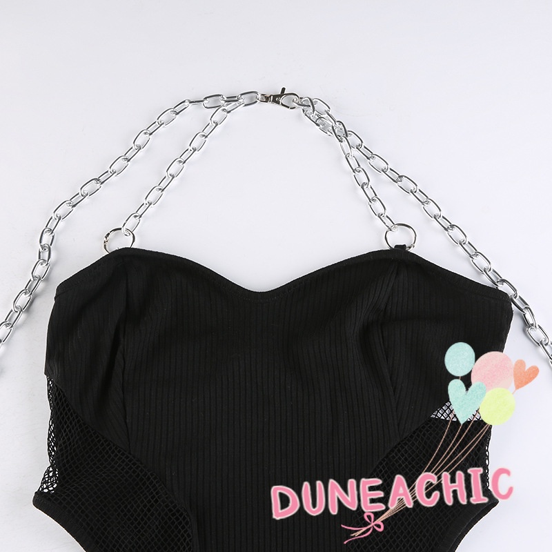 DUNEA Bộ Áo Liền Quần Dáng Ôm Phối Dây Xích Quyến Rũ Cho Nữ