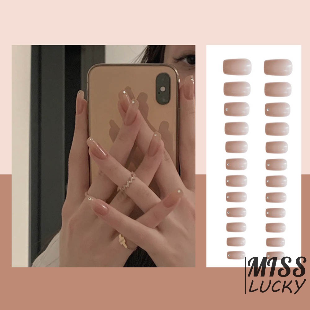 VN (Hàng Mới Về) Set 24 Móng Tay Giả Màu Trơn Đầu Vuông Có Thể Tháo Rời Tiện Dụng