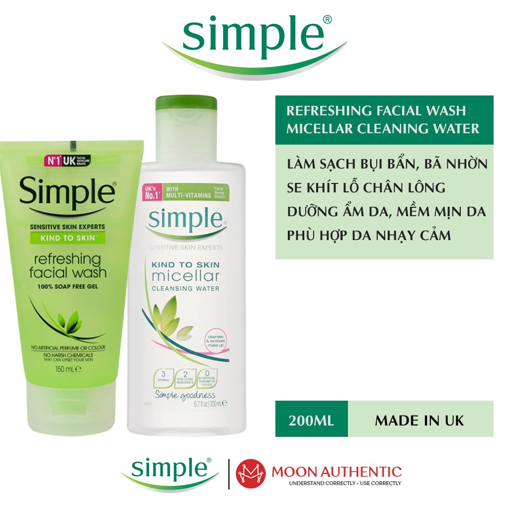 Bộ đôi simple - Sữa rửa mặt Simple - Nước tẩy Trang Simple Cho Da Nhạy Cảm