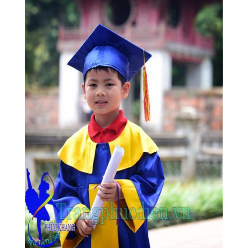 Áo cử nhân tốt nghiệp mầm non xanh nước vạt vàng