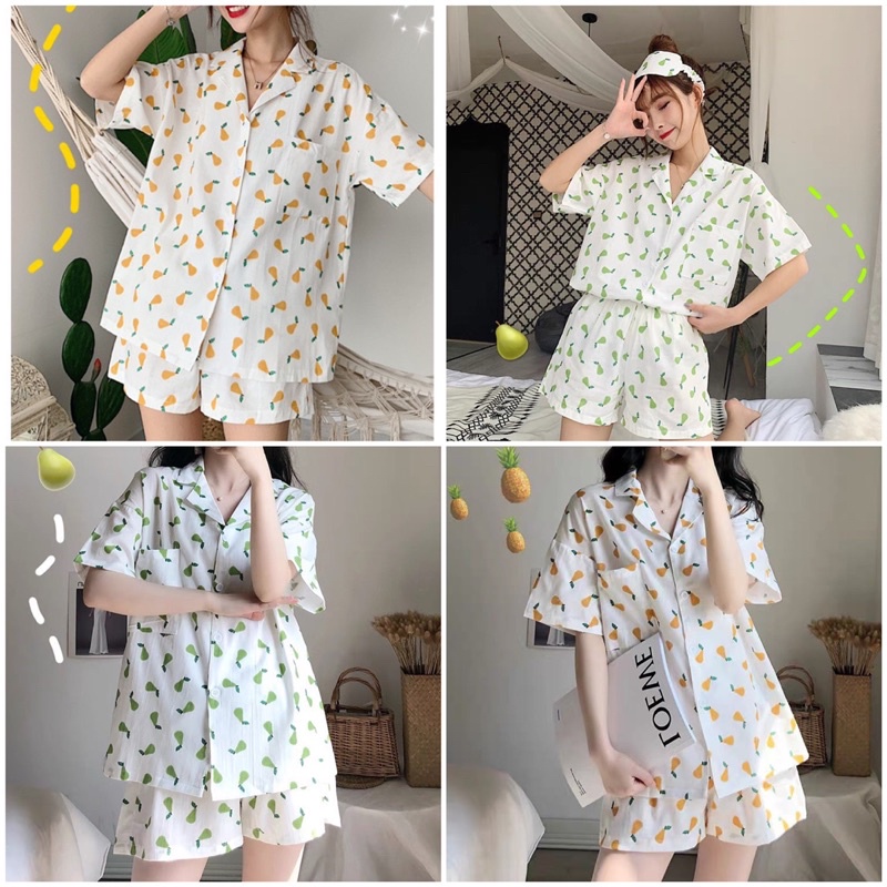 Đồ Bộ PIJAMA Trái Cây Bơ-Dứa Đi Biển Mặc Nhà Mặc Ngủ Dưới 50kg