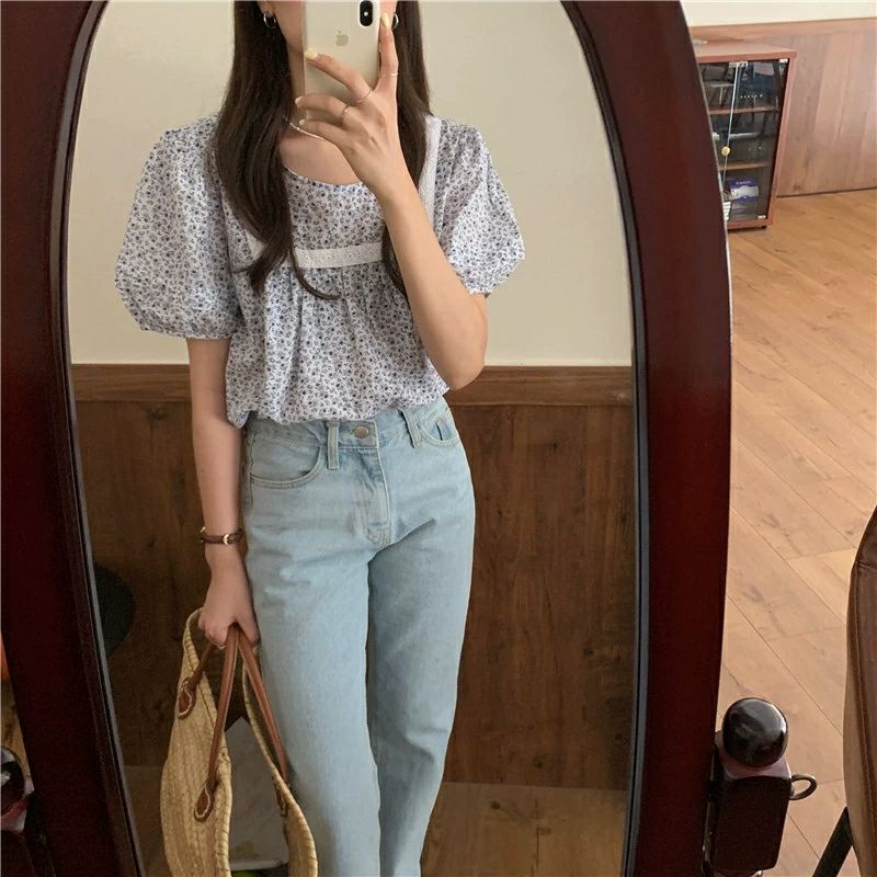 Áo kiểu nữ áo kiểu hoa nhí ren tay phồng style bánh bèo XONXEN SHOP freesize mã 253