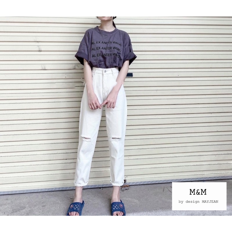 Quần Jean Nữ Baggy KaKi Rách Gối - ( M&M ) by Mây Jean Ninh Hiệp