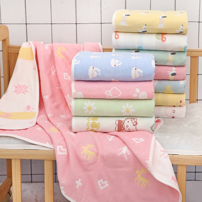 Khăn tắm sơ sinh mềm mại cho trẻ, áo choàng tắm, Chăn cho bé 6 lớp cotton muslin họa tiết 2 mặt 110x110cm