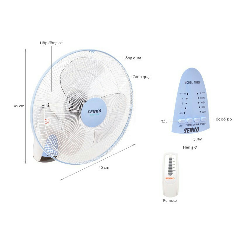 Quạt Công Nghiệp Treo Tường Senko Điều Khiển Từ Xa 1628 - Bảo Hành 2 Năm-Quạt Điện Treo Tường Giá Rẻ | BigBuy360 - bigbuy360.vn