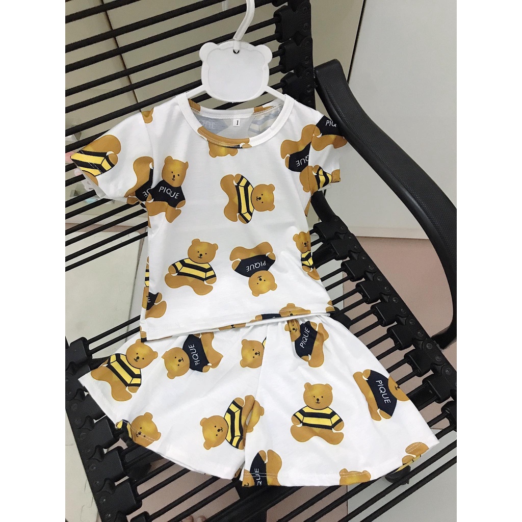 (Rẻ Nhất Tphcm) Đồ Bộ Thun Cotton Hình Gấu Ngắn Tay Cho Bé Gái, Trẻ Em