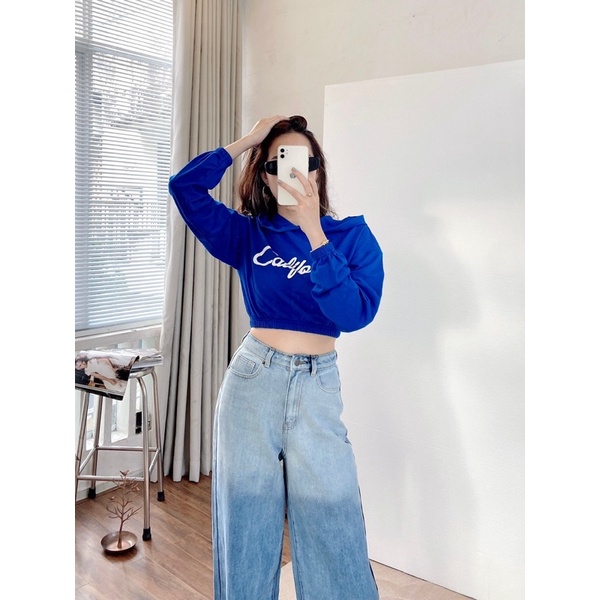 Áo hoodie croptop chất đẹp eo, cổ tay bo thun co dãn in &quot;California&quot; MIEU - JM25