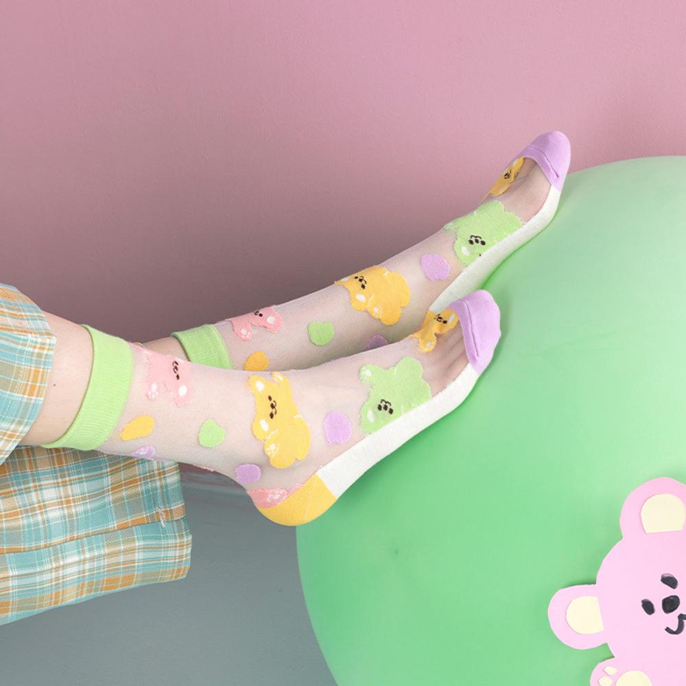 AROMA Tất Lưới Thoáng Khí Họa Tiết Gấu Dễ Thương Cho Nữ
