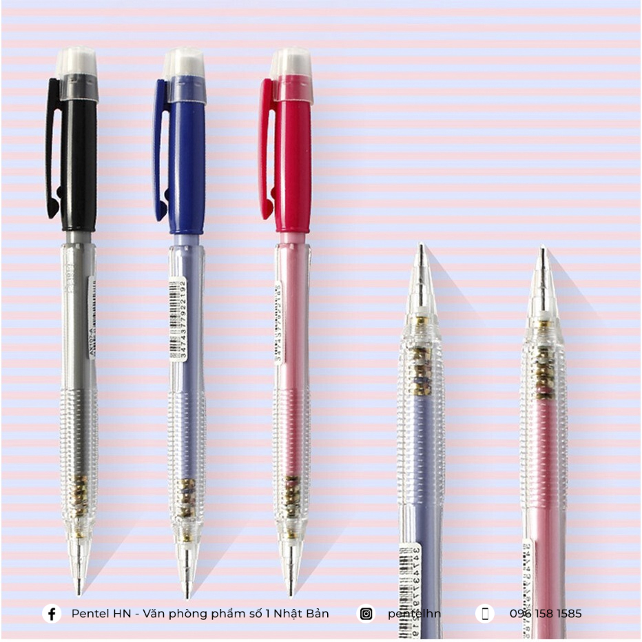 Bút Chì Kim Pentel Fiesta AX107 Ngòi 0.7mm | Thiết Kế Thân Trong Đẹp Mắt | Trang Bị Đầu tẩy | 3 Màu Vỏ