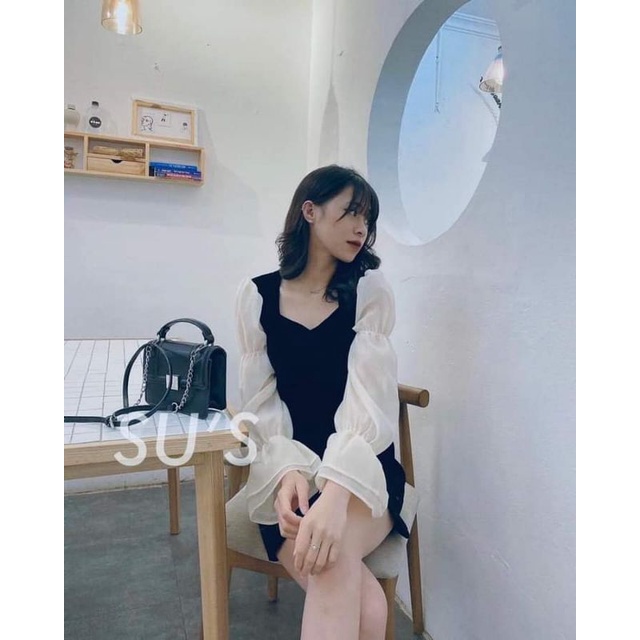 Váy sơ mi phối tay bèo