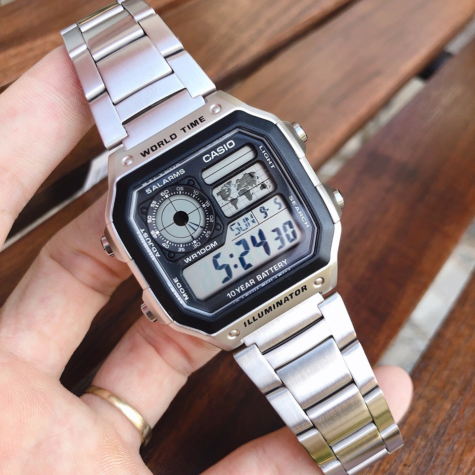 Đồng hồ nam casio AE-1200WH-1AVDF, đồng hồ casio chính hãng dây kim loại AE-1200WHD-1AVDF quoctri545