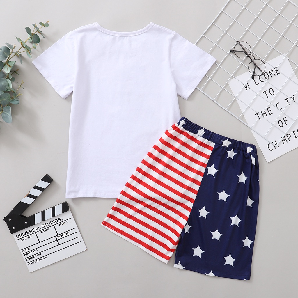 Bộ trang phục 2 món Mikrdoo dành cho trẻ em gồm áo thun tay ngắn + quần kẻ sọc ngang thời trang mùa hè