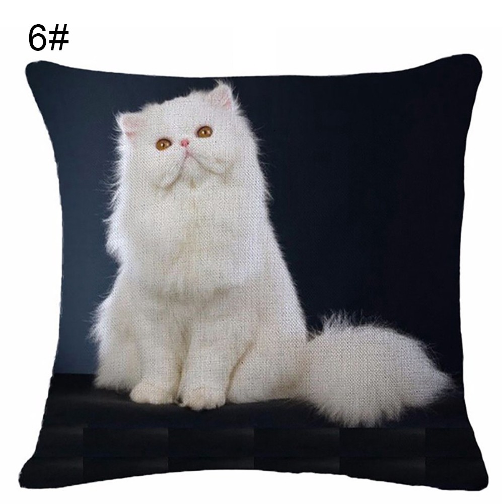 Vỏ gối vải lanh in hình mèo xinh xắn trang trí sofa độc đáo