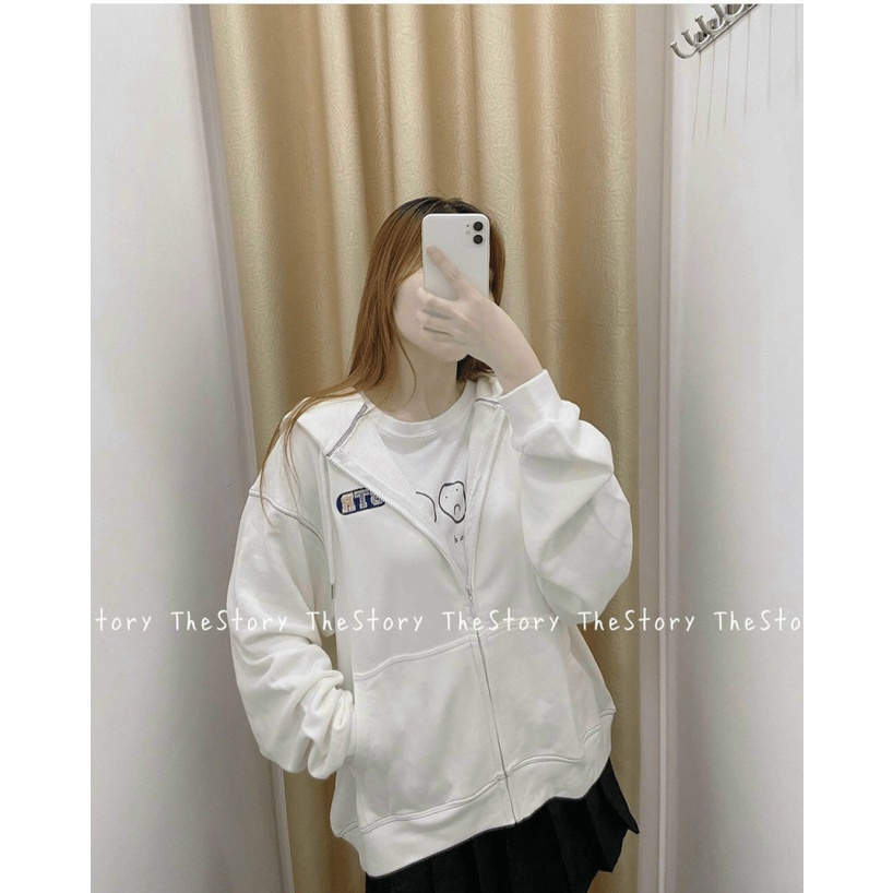 Áo Khoác Nữ Chất Nỉ Dày Mịn Nón 2 Lớp Logo Thêu Form Rộng Mặc Đẹp Thoải Mái Che Nắng Jellyfashion