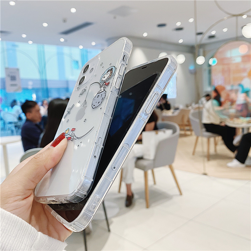 Ốp điện thoại trong suốt in hình vũ trụ Snoopy dành cho iPhone 12 Pro Max 12 Mini 11 Pro Max Xs Max Xr X 8 Plus 7 Plus