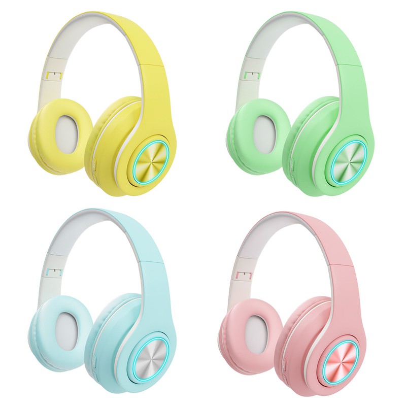 High-end bluetooth headset, lovely macaron color glowing wireless headset, universal for Android and Apple