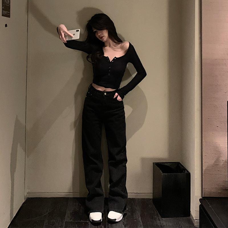 Mới Quần Jean Lưng Cao Ống Rộng Xẻ Tà Phong Cách Retro Cá Tính | BigBuy360 - bigbuy360.vn