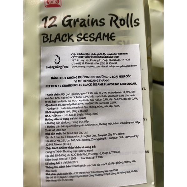 Bánh Ngũ Cốc Ăn Kiêng 12 Loại Đậu Vị Mè Đen PeiTien Crispi Roll Đài Loan 160gr