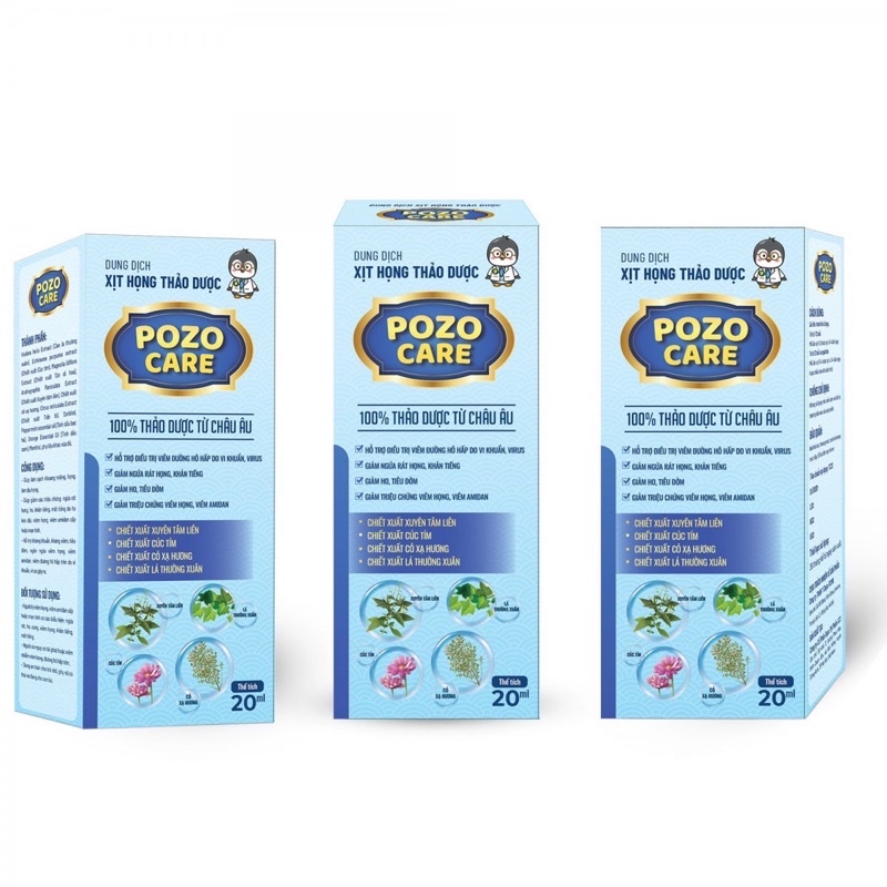 Xịt họng Pozocare với chiết xuất xuyên tâm liên giúp giảm ho, hỗ trợ hô hấp (20ml)