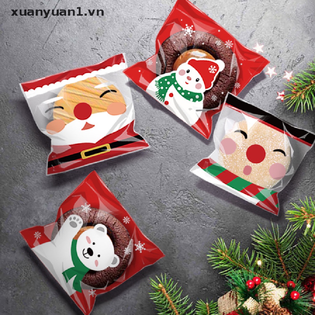 Set 100 Túi Nhựa Đựng Bánh Kẹo Giáng Sinh