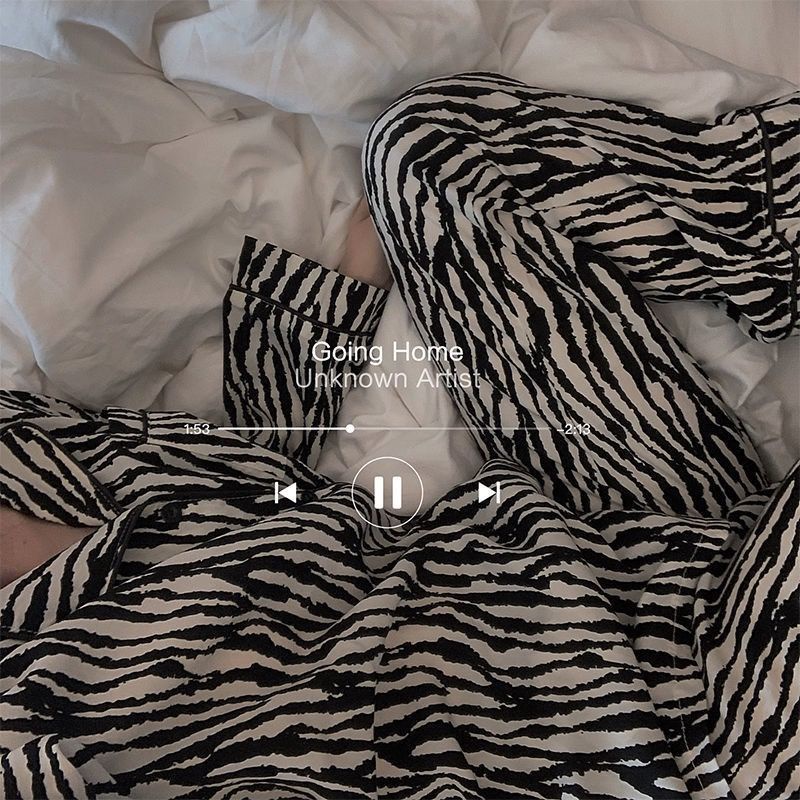 Bộ đồ ngủ hai mảnh tay dài họa tiết ngựa vằn thời trang xuân thu mới cho nữ