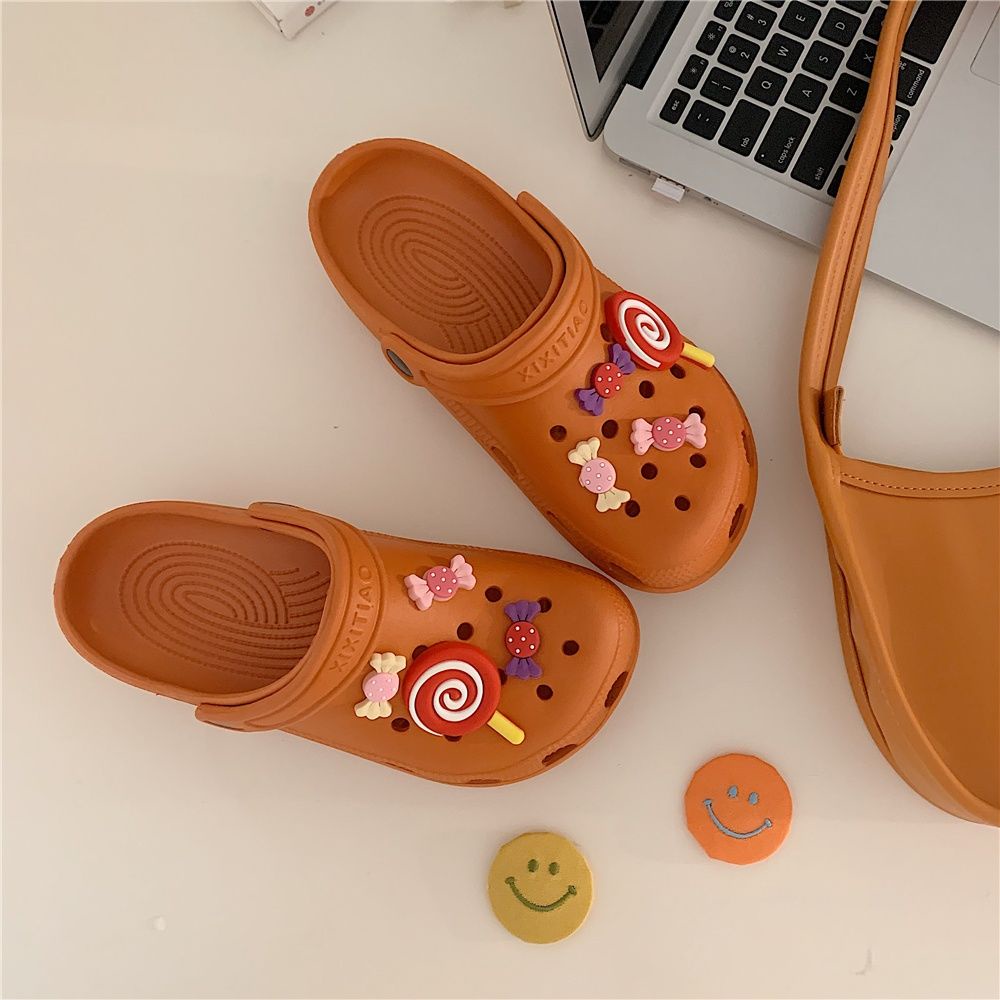 Giày Búp Bê Đế Bằng Chống Thấm Nước Đính Hoa Và Kẹo Mút Dễ Thương Cho Nữ