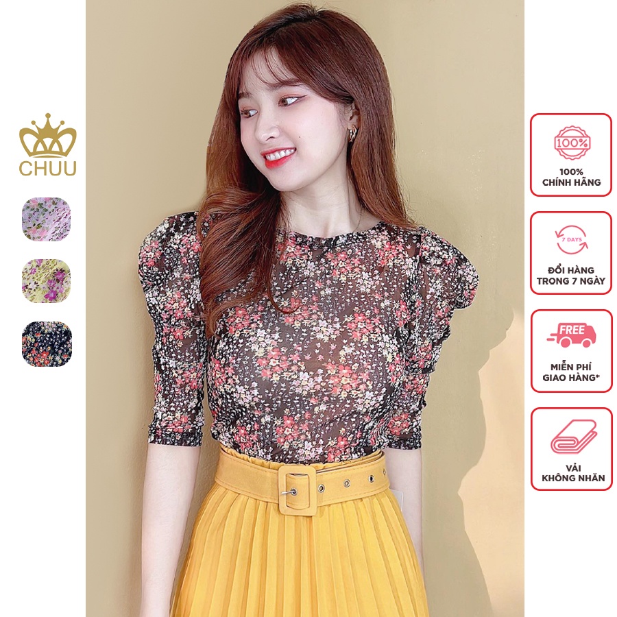 Áo sơ mi hoa nhí nữ tay phồng CHUU A8015