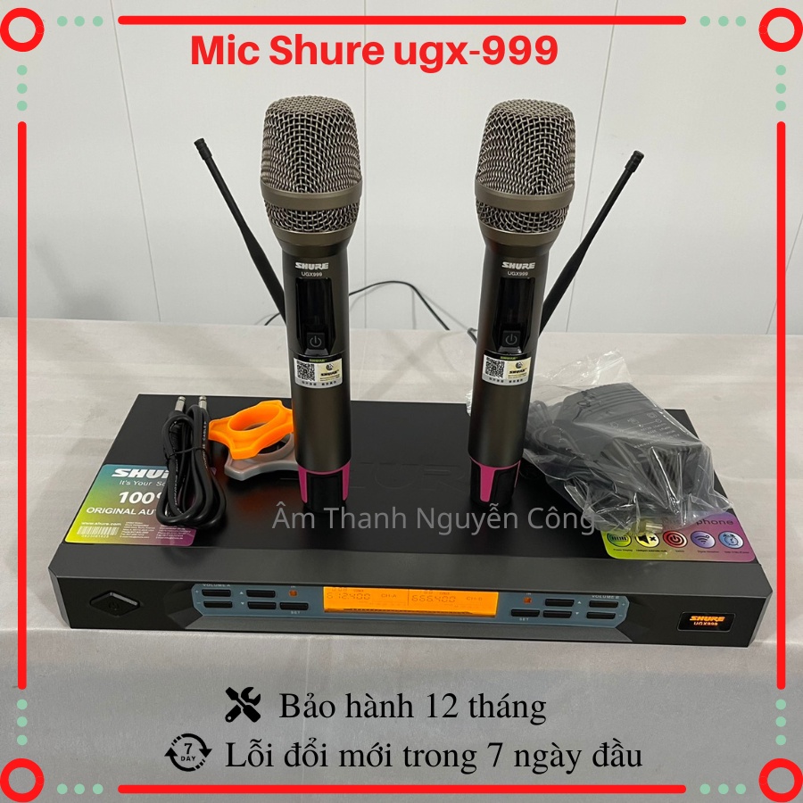 Mic,Micro Không Dây Shure UGX999 karaoke,Tự Động Dò Sóng Sạch,Tự ngắt, Chống Rú- rít, Độ Nhạy Cao, bh 12 tháng
