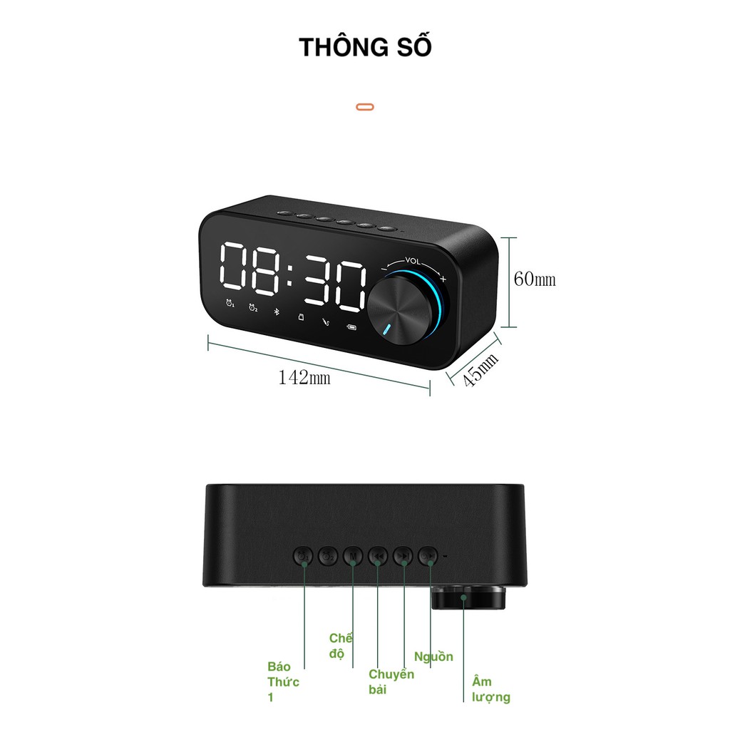 [FREESHIP] Loa bluetooth đèn led - đồng hồ báo thức mẫu đẹp B126