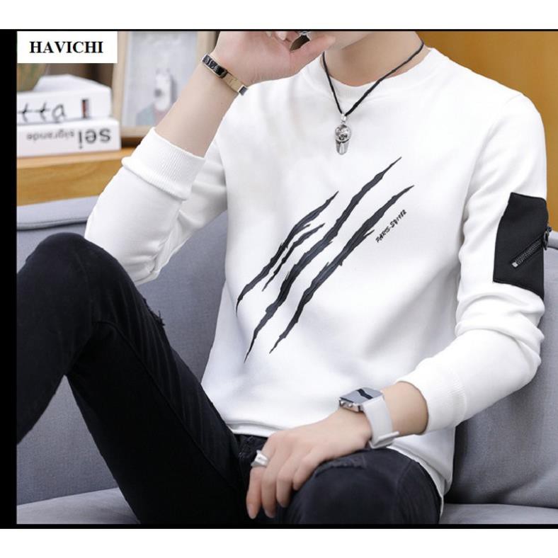Áo thun nam tay dài 💝 𝐅𝐑𝐄𝐄𝐒𝐇𝐈𝐏💝sweater áo thun nam dài tay trắng dây kéo, ba gạch thoáng mát, mềm mịn New
