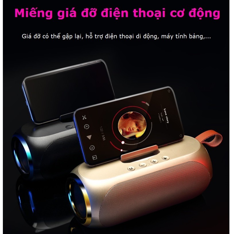 Loa Bluetooth Siêu Bass V6 Không Dây Công Suất Lớn Có Giá Đỡ Điện Thoại, hỗ trợ usb thẻ nhớ và cổng aux 3.5