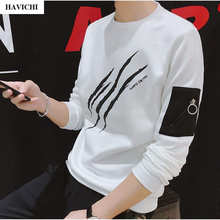 Áo thun nam tay dài 💝 𝐅𝐑𝐄𝐄𝐒𝐇𝐈𝐏💝sweater áo thun nam dài tay trắng dây kéo, ba gạch thoáng mát, mềm mịn | BigBuy360 - bigbuy360.vn