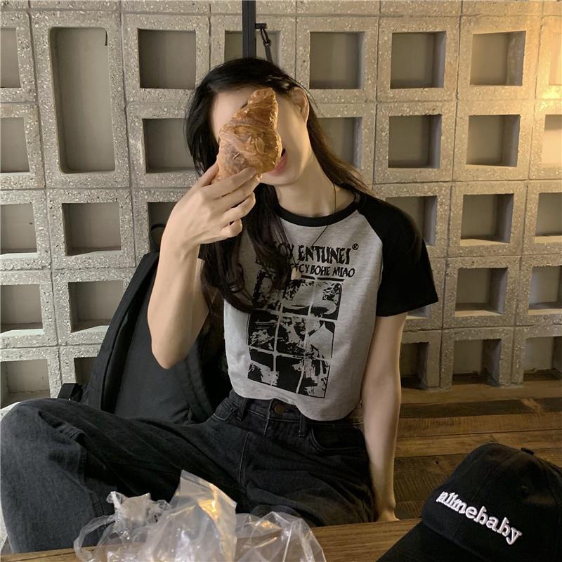 Áo thun tay ngắn dáng rộng màu sắc retro thời trang mùa hè phong cách Hàn Quốc cho nữ 2021