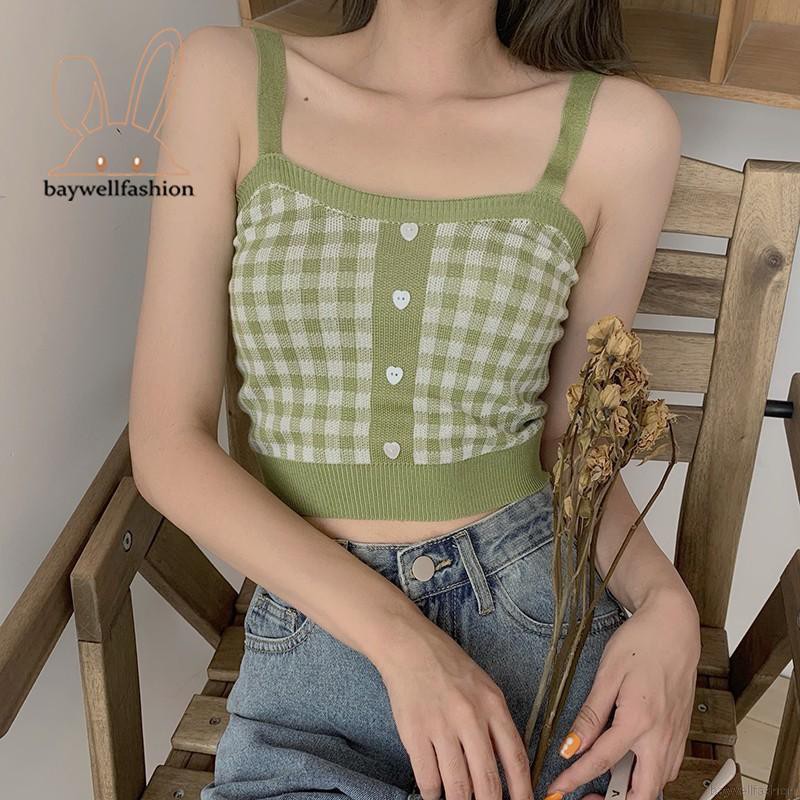 Áo croptop Lửng Hai Dây Họa Tiết Ca Rô Quyến Rũ Dành Cho Nữ | BigBuy360 - bigbuy360.vn