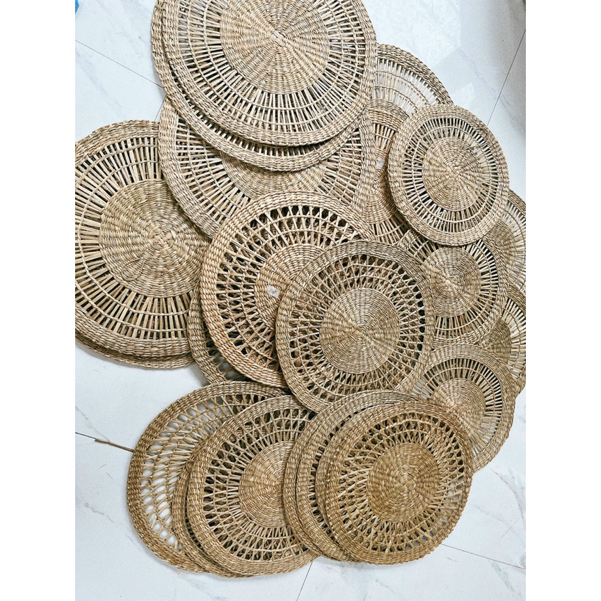 Thảm Cói mix mẫu Vintage Hoạ Tiết dùng để decor tường, bàn ăn, trang trí quán cafe, nhà hàng.