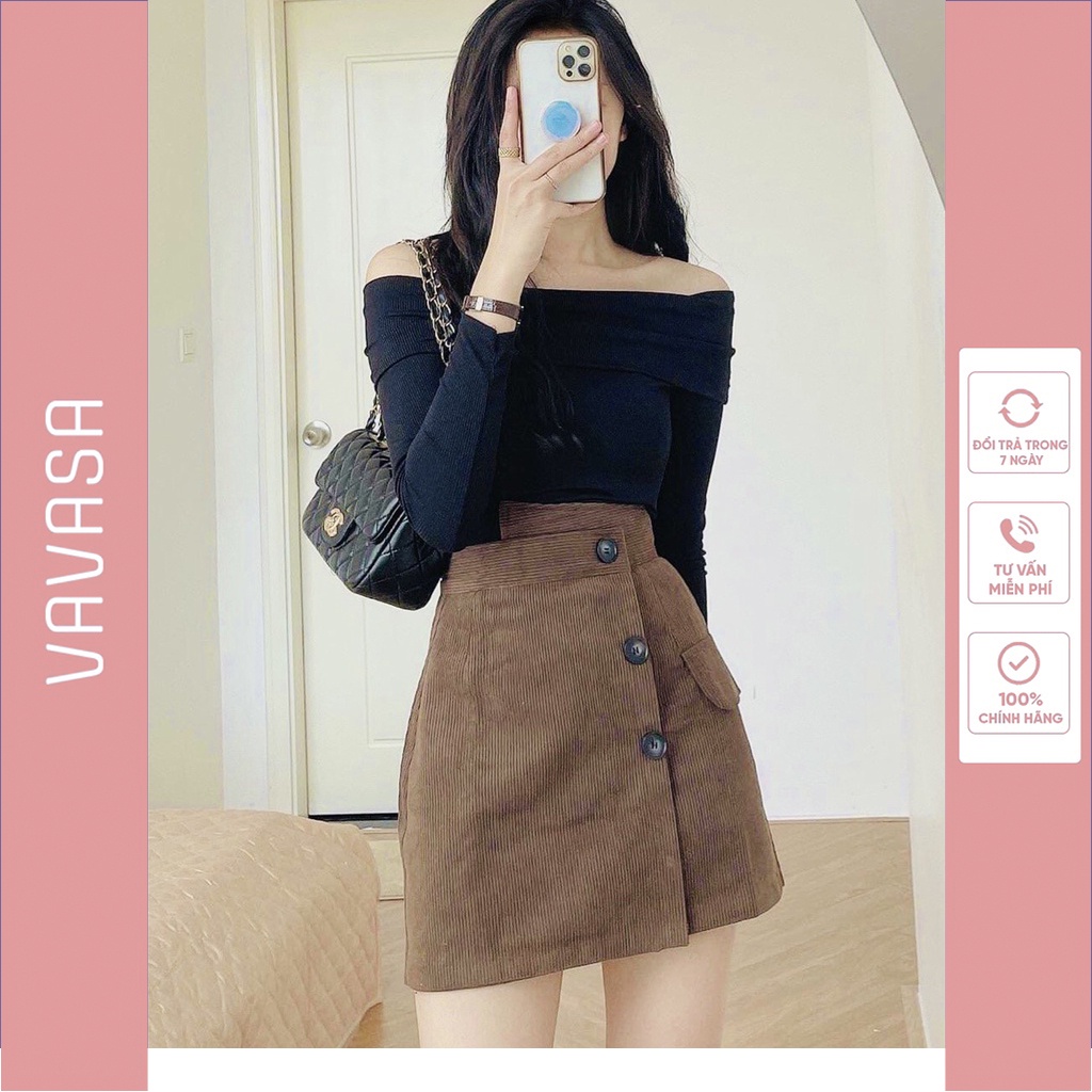 Chân váy chữ A ngắn lưng cao công sở bigsize nhung tăm  CV20