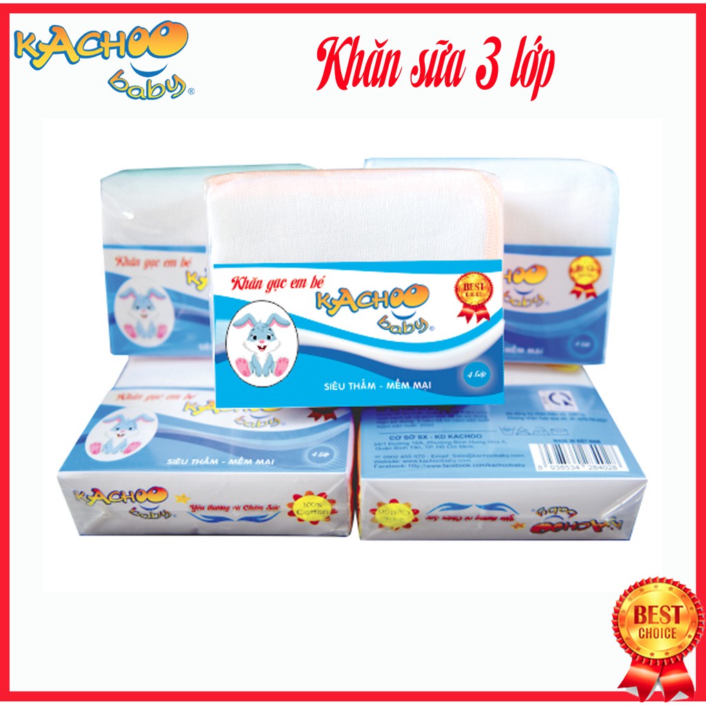 Khăn sữa 3 lớp KACHOOBABY (26x31cm)10 khăn để thay đổi, dùng để lau mặt, quàng cổ, thấm sữa, tắm bé