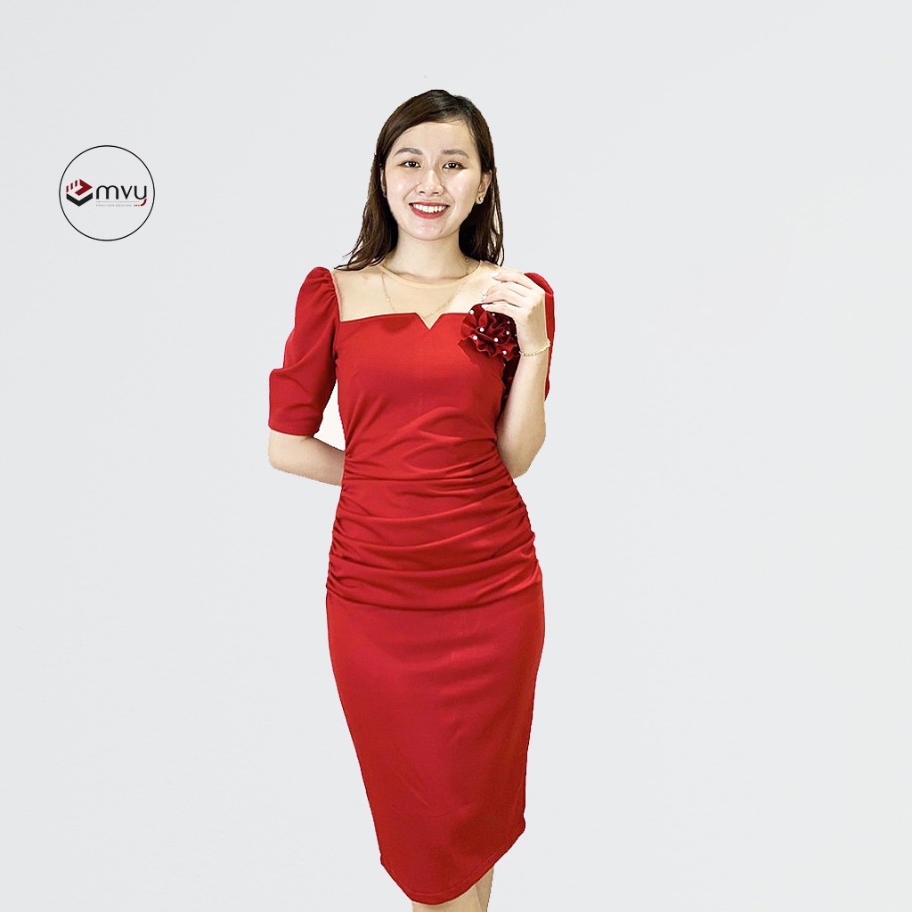 Đầm dáng ôm Body cổ vuông tay bồng Emvy - V66 | BigBuy360 - bigbuy360.vn