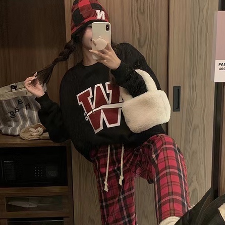 ZHELIHANGFEI  Áo Sweater In Chữ Phong Cách Retro Mỹ