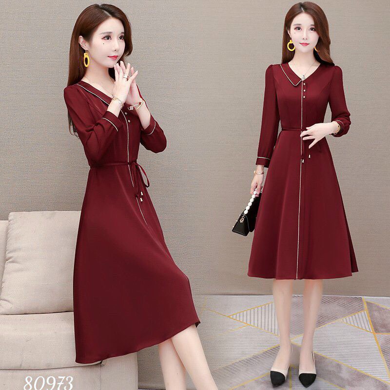 ĐẦM XÒE CÔNG SỞ DÀI TAY PHỐI VIỀN SANG TRỌNG-D06