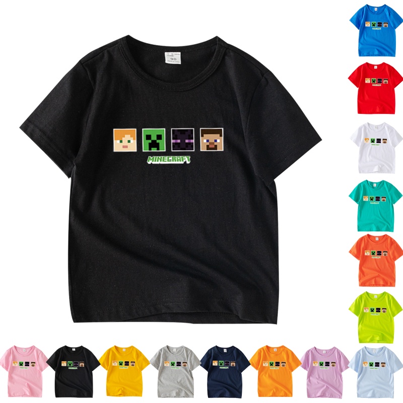 Áo Thun Cổ ThuyềN Tay NgắN 100% Cotton In HìNh Minecraft 8 MàU AA012