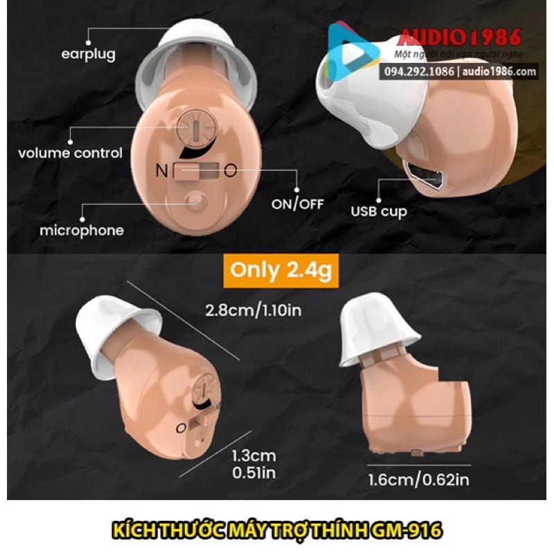 Máy trợ thính GM916 mini nhét tai có chức năng sạc pin