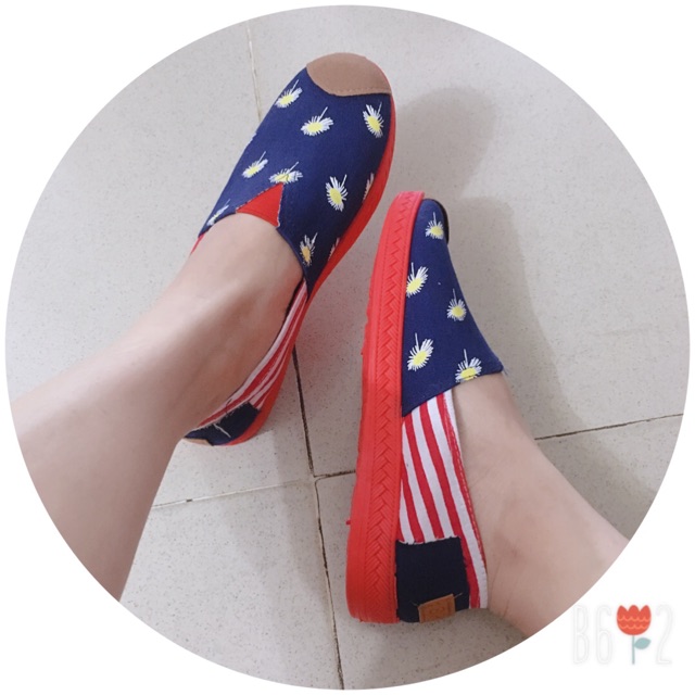 Slip on vải sọc đế dẻo