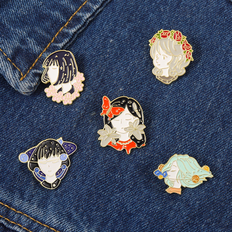 Ghim cài QIHE JEWELRY tráng men họa tiết hoa bướm làm quà tặng cho bạn bè với 5 kiểu tùy chọn